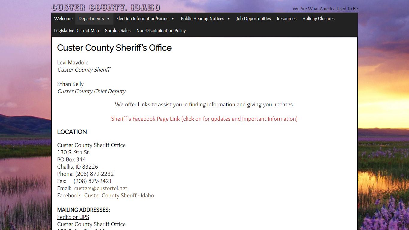 Custer County Sheriff’s Office | Custer County, Idaho