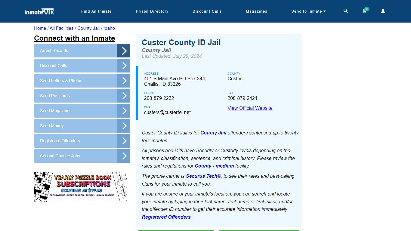 Custer County ID Jail - Inmate Locator